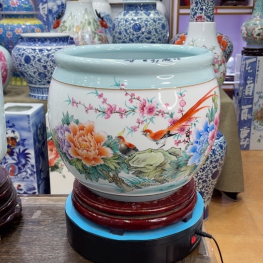 全手工釉下青花赏瓶浩**歌全手工粉彩花鸟莲子缸