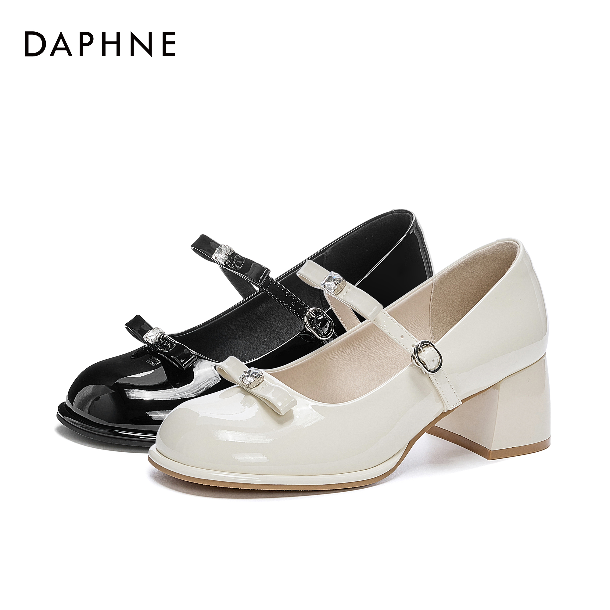 达芙妮2025女士夏季高跟一字式扣带玛丽珍鞋圆头粗跟浅口时尚单鞋