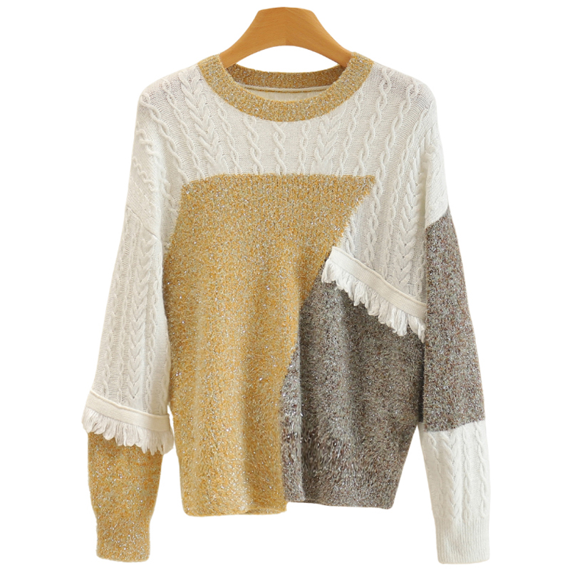 F7598-【新粉见面礼！】韩版拼色圆领毛衣#ZYM48M016