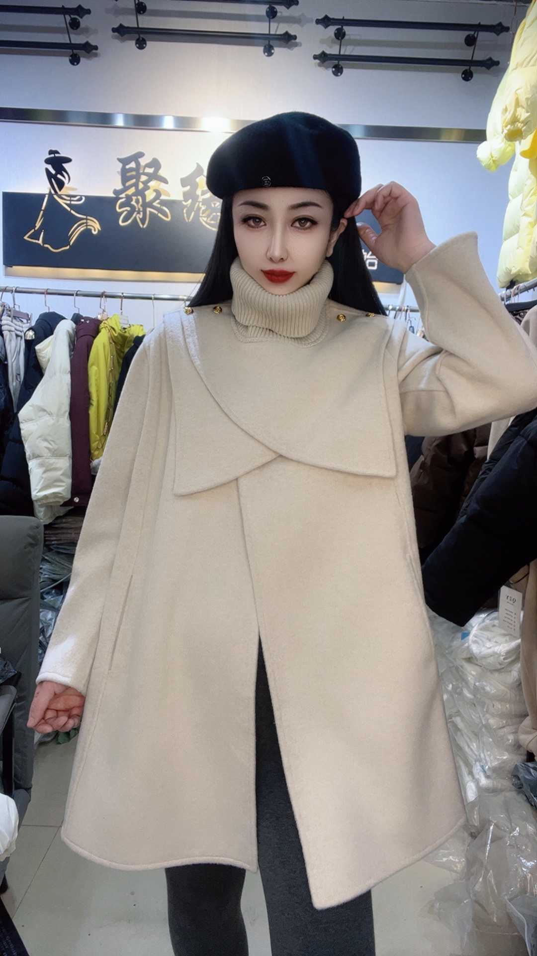 早春新款针织披肩毛呢外套