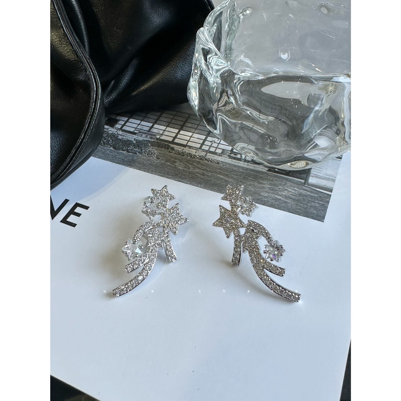 铜合金锆石耳饰 「主场」满钻流星锆石耳环女小众时尚无耳洞耳夹