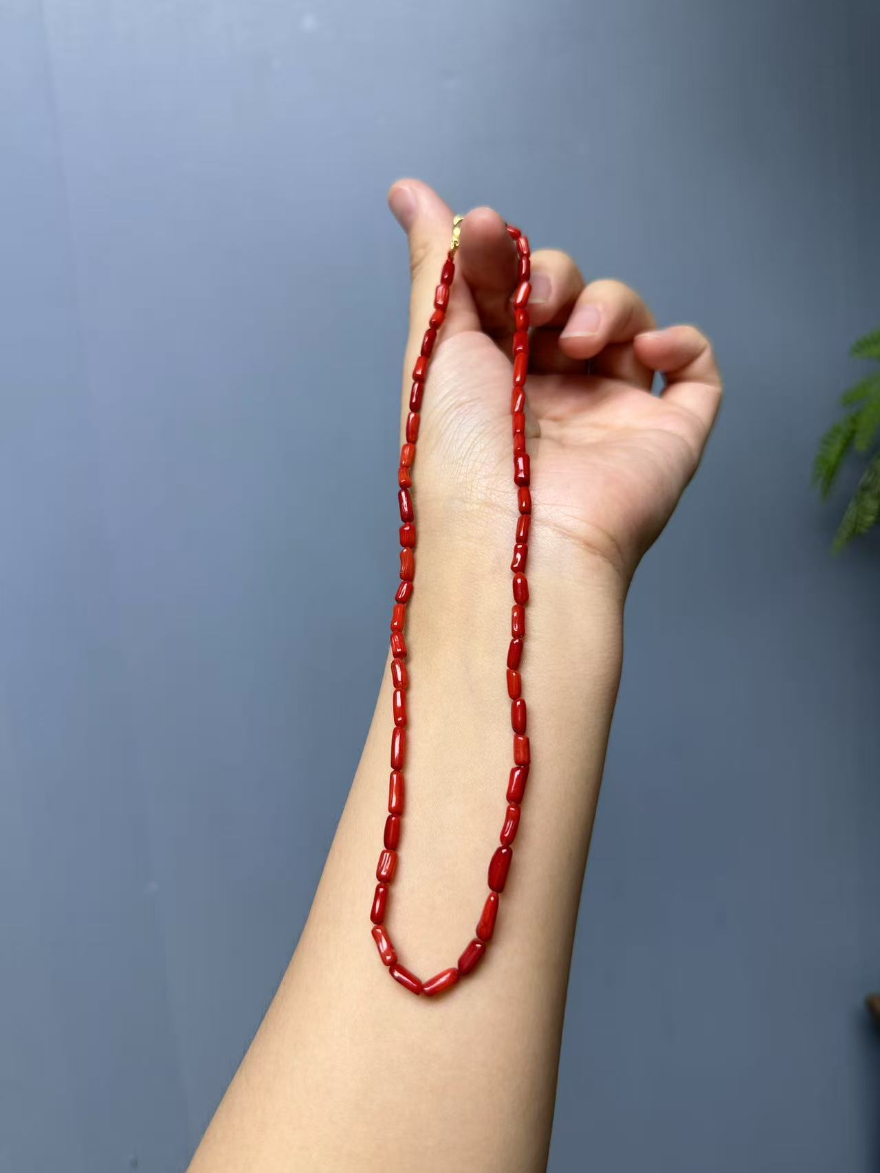 高货红色竹节项链