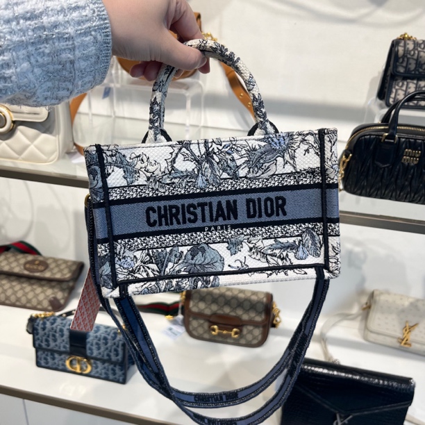 99新 DIOR/迪奥 25年老花新款tote横版肩带款手提斜挎包