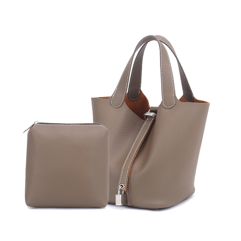 水桶包单根轻奢风荔枝纹单肩包纯色时尚手拎包6651