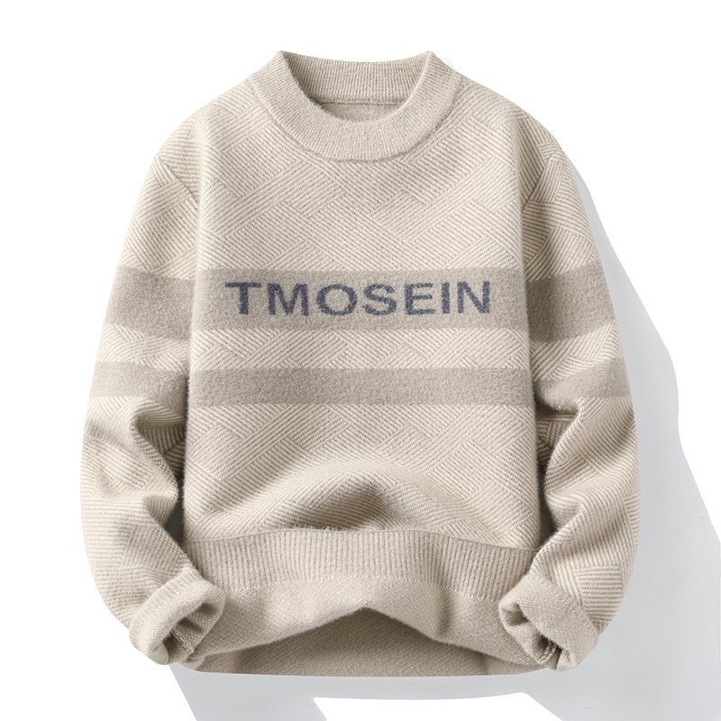 【高品质】2025秋冬季水晶绒毛衣潮流字母条纹男士时尚针织衫9515