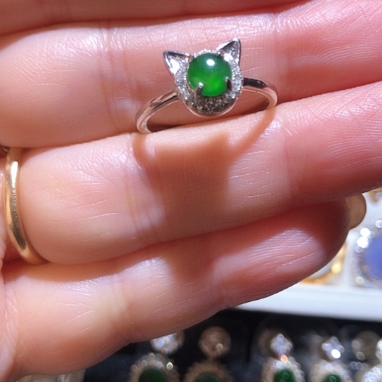 定制翡翠银S925镀金镶嵌缅甸天然翡翠