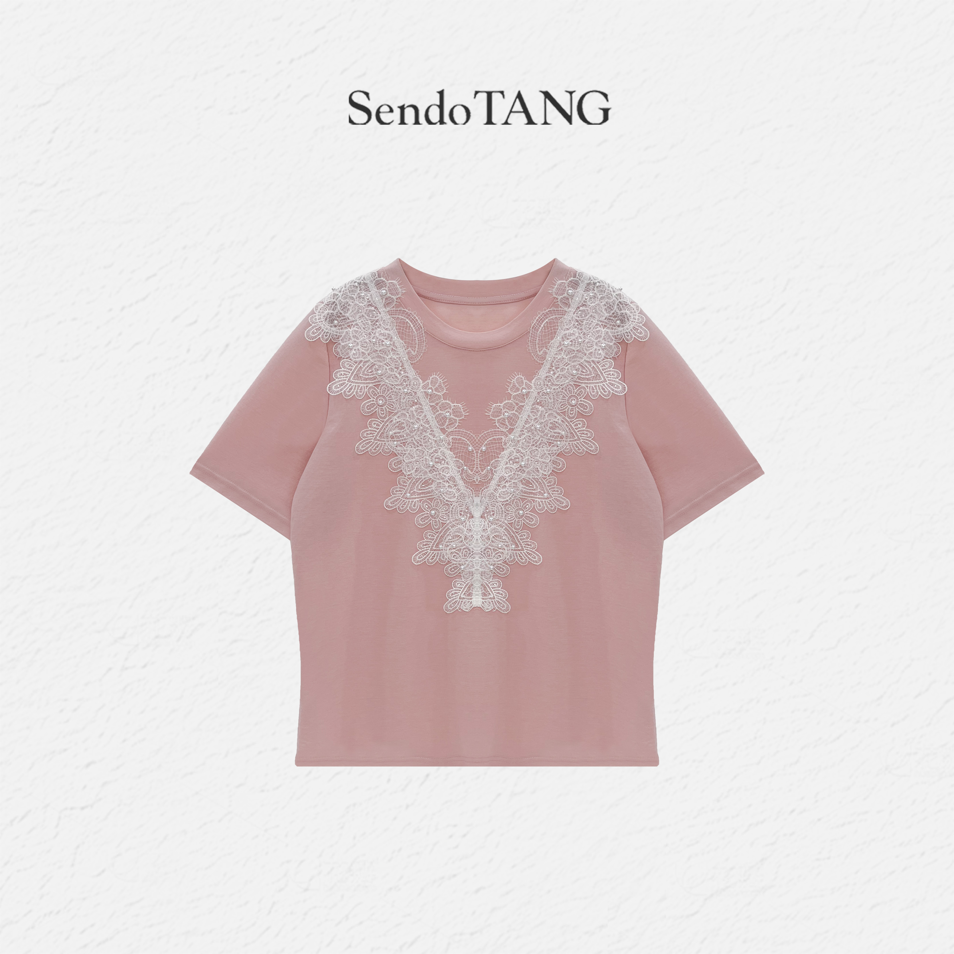 现货蕾丝拼接【浪漫出逃】胖多女装夏季新款休闲宽松百搭短袖上衣