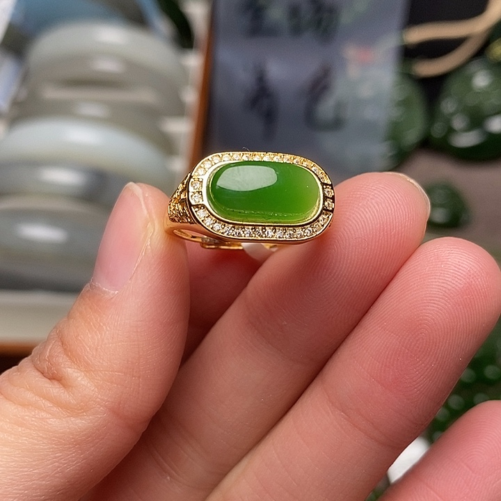 和田玉银S925镶嵌戒指