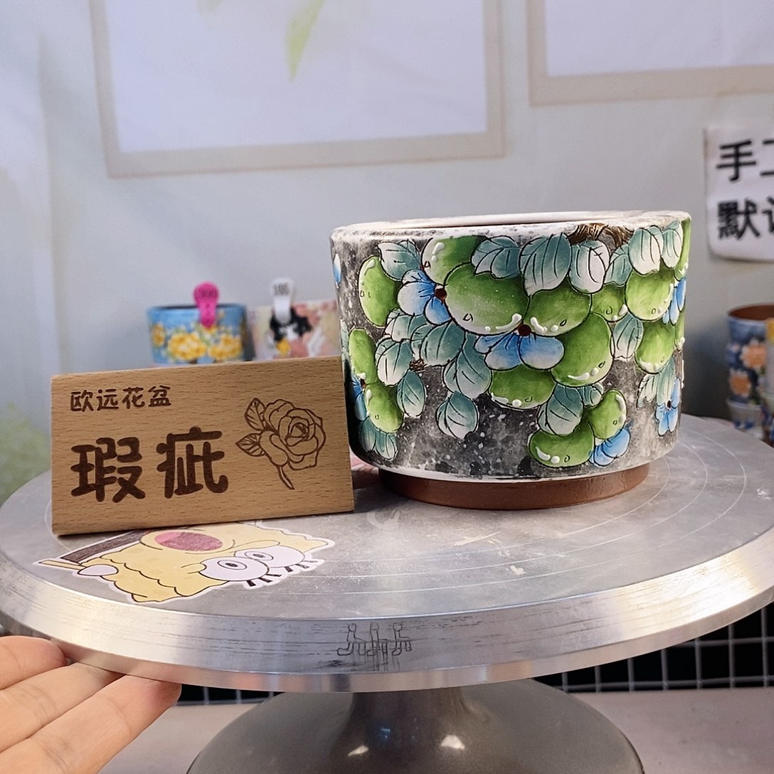 紫砂花盆红陶手绘花盆