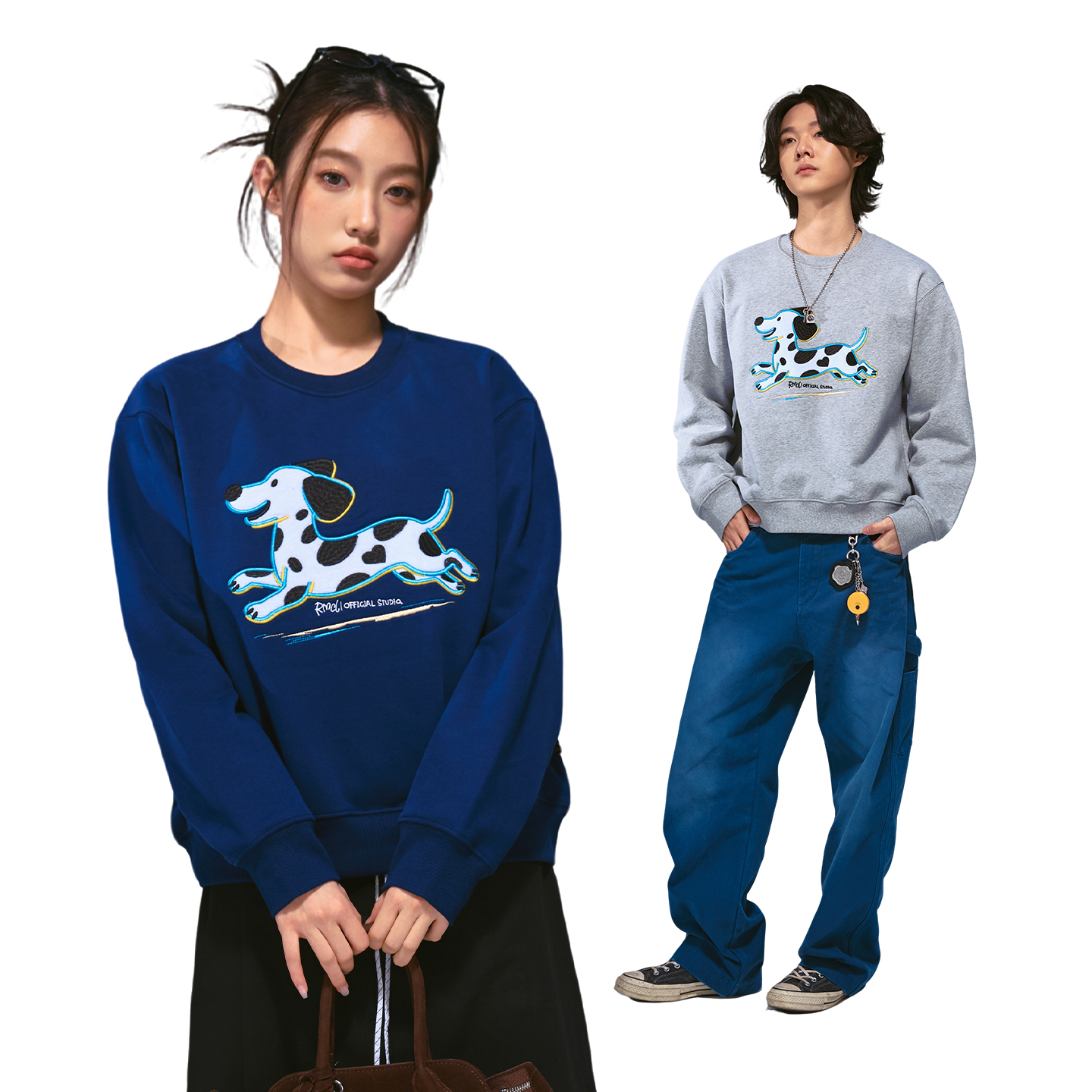 Remedy秋季新款卡通斑点狗圆领卫衣男女潮牌宽松套头情侣上衣打底