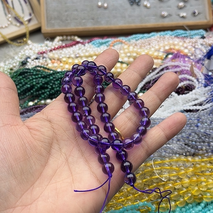 玛瑙/玉髓珠宝半成品未镶嵌一条8mm净体紫晶