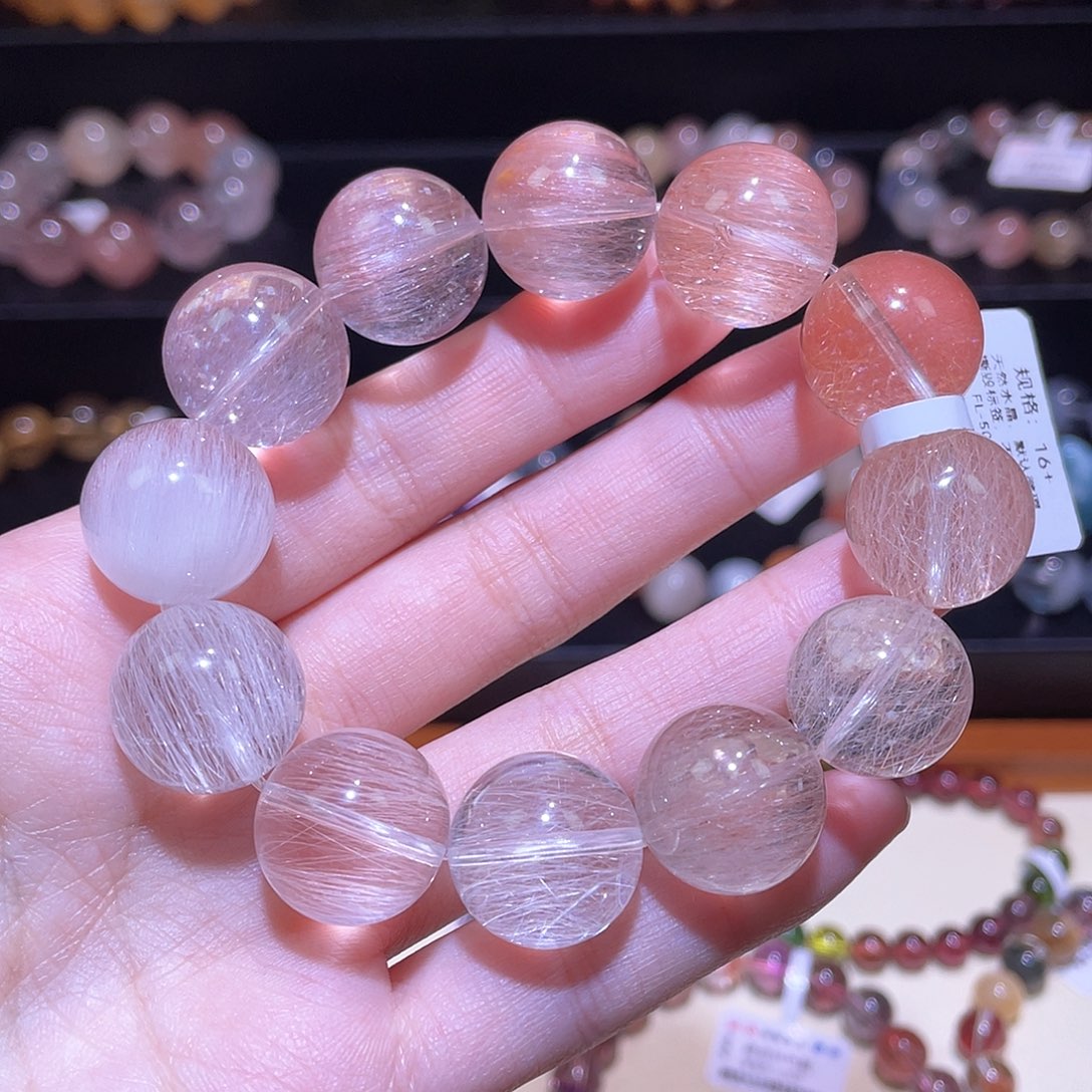 水晶手链未镶嵌兔毛手链，晶体通透16+