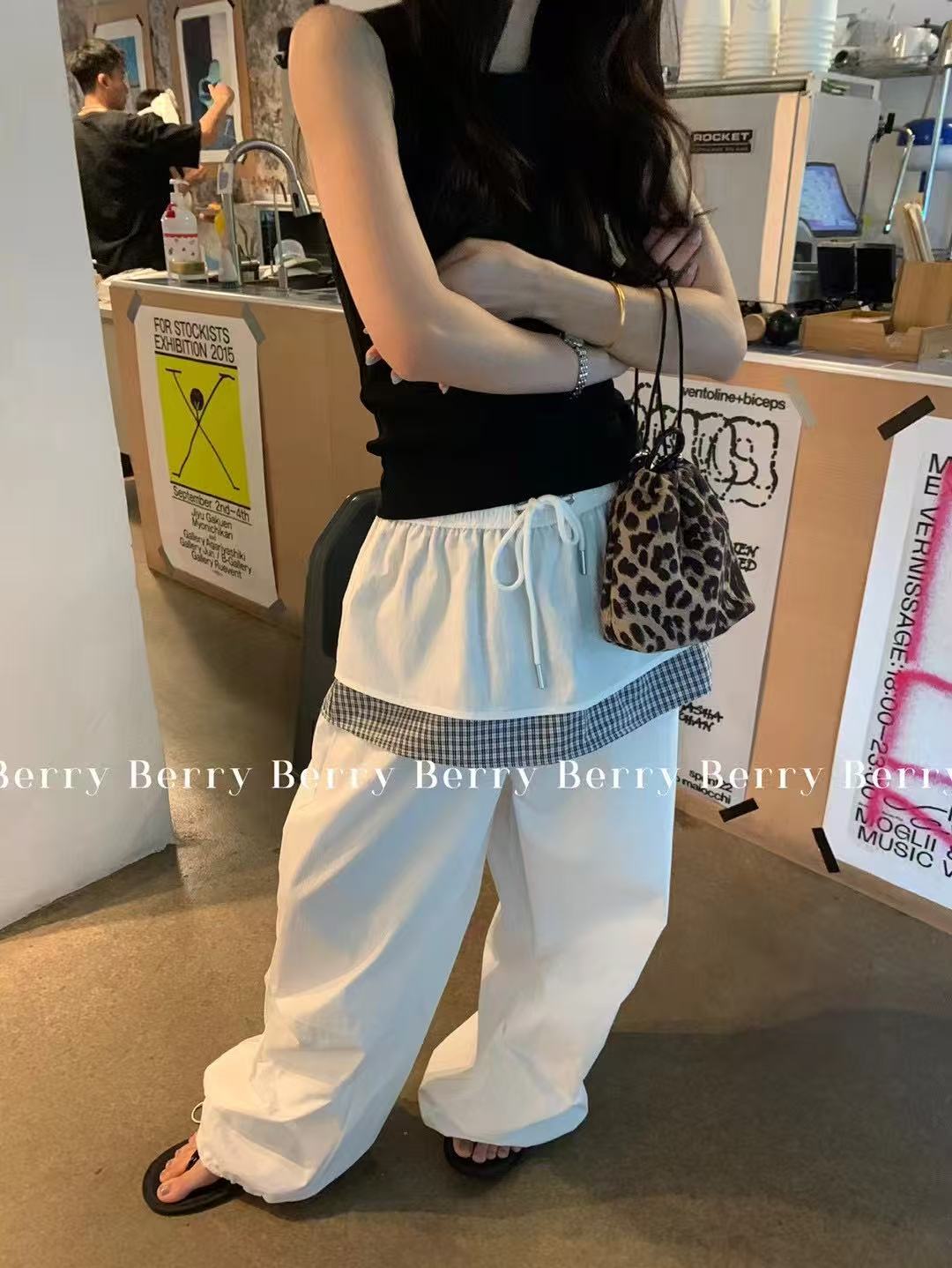 米古古YY #8916#福 松紧腰气质抽绳屁帘工装裤（腰围66 裤长99）