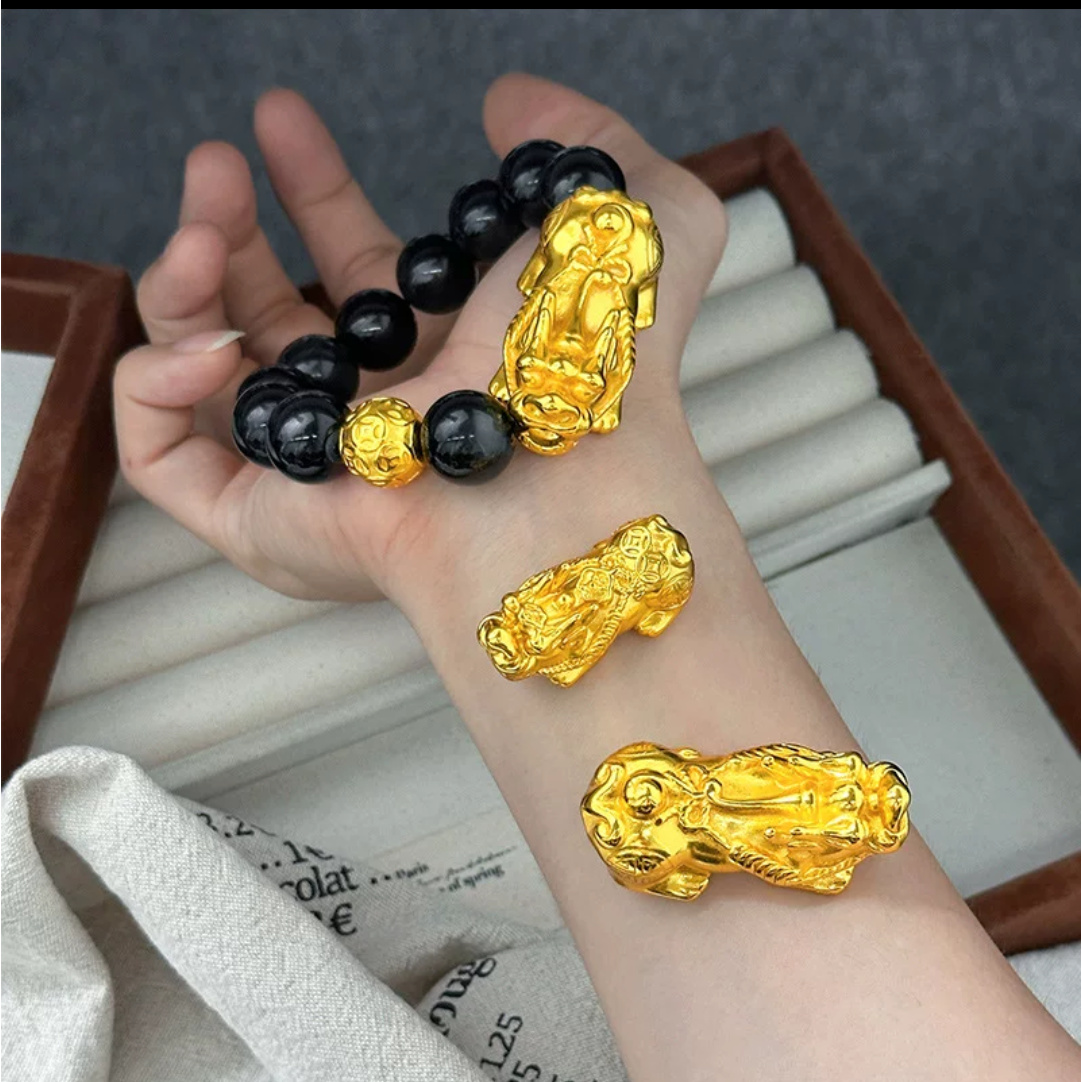 合金手链 高端定制空心厚壁貔貅手串大小号可选（火烧版）