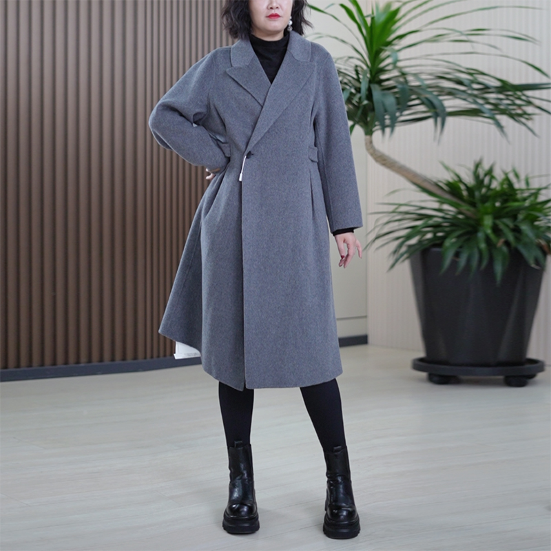 高支超细羊毛英伦风毛呢大衣手工私人定制收腰气质长款秋季外套女