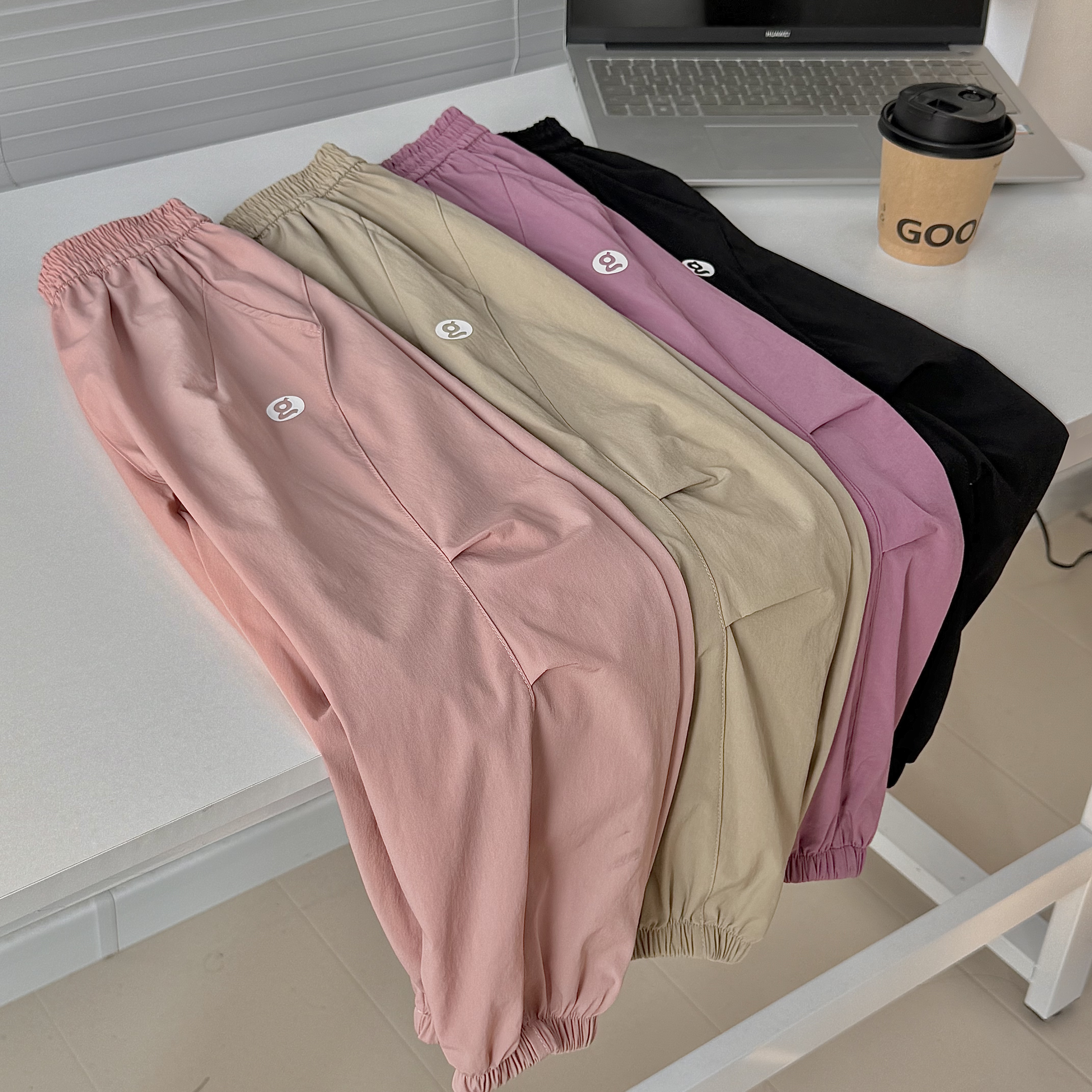 肉肉家-【亲肤柔软】儿童春季糖果色系捏褶束脚运动裤