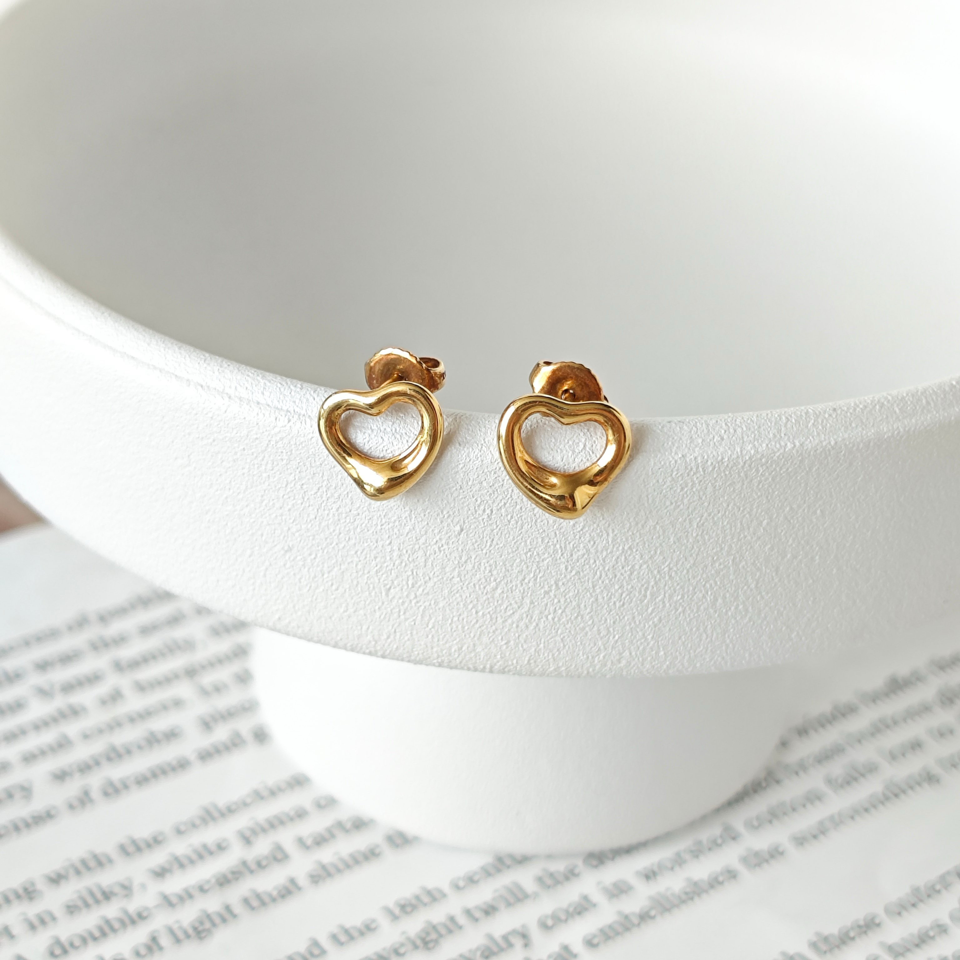 99新 Tiffany & Co./蒂芙尼 玫瑰金mini镂空爱心耳钉BJM2-7442