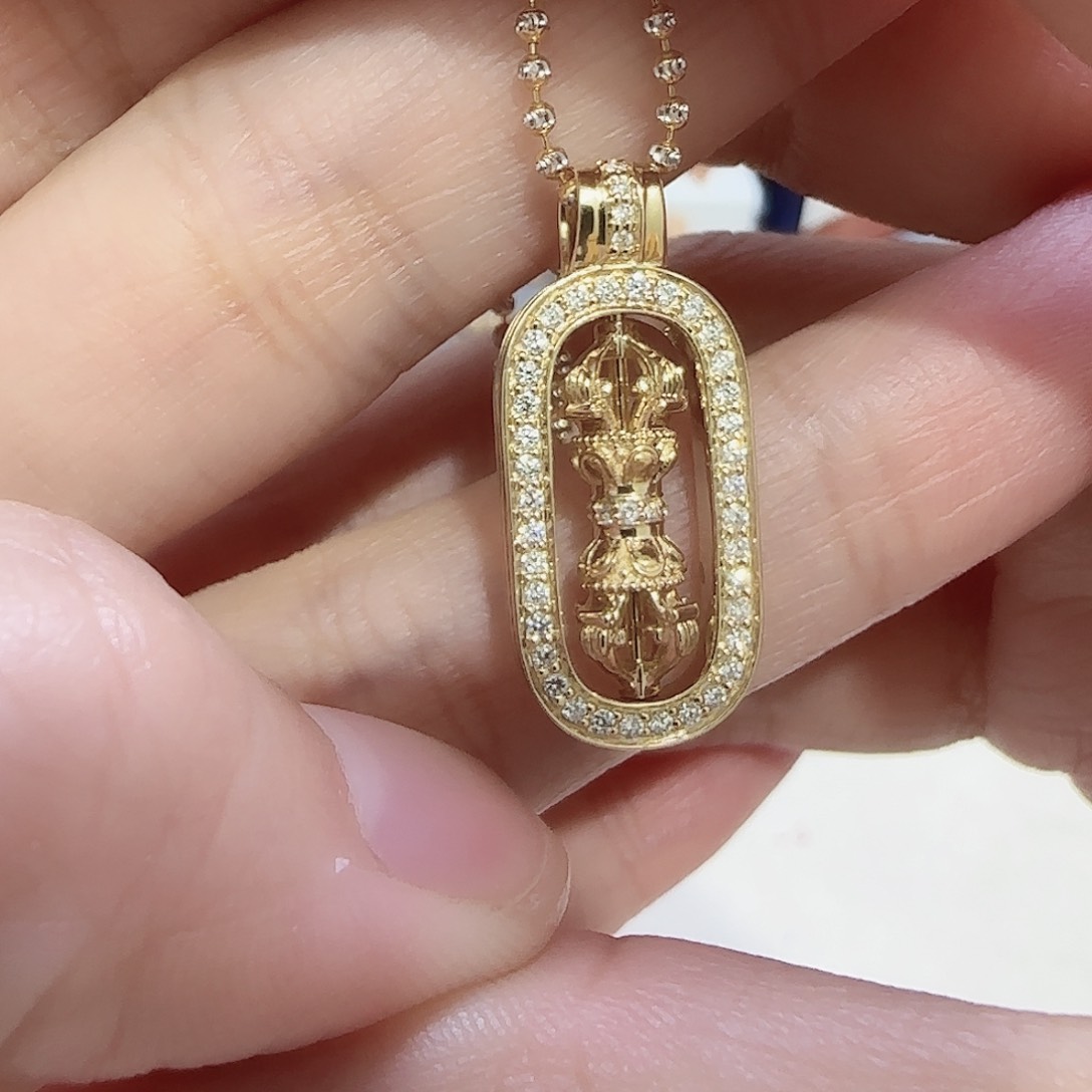 钻石吊坠(不含链)18K金镶嵌淡金色