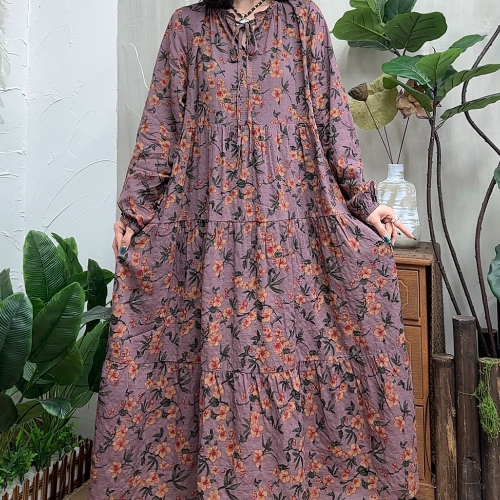 10785新款夏季优雅减龄宽松碎花连衣裙QZ