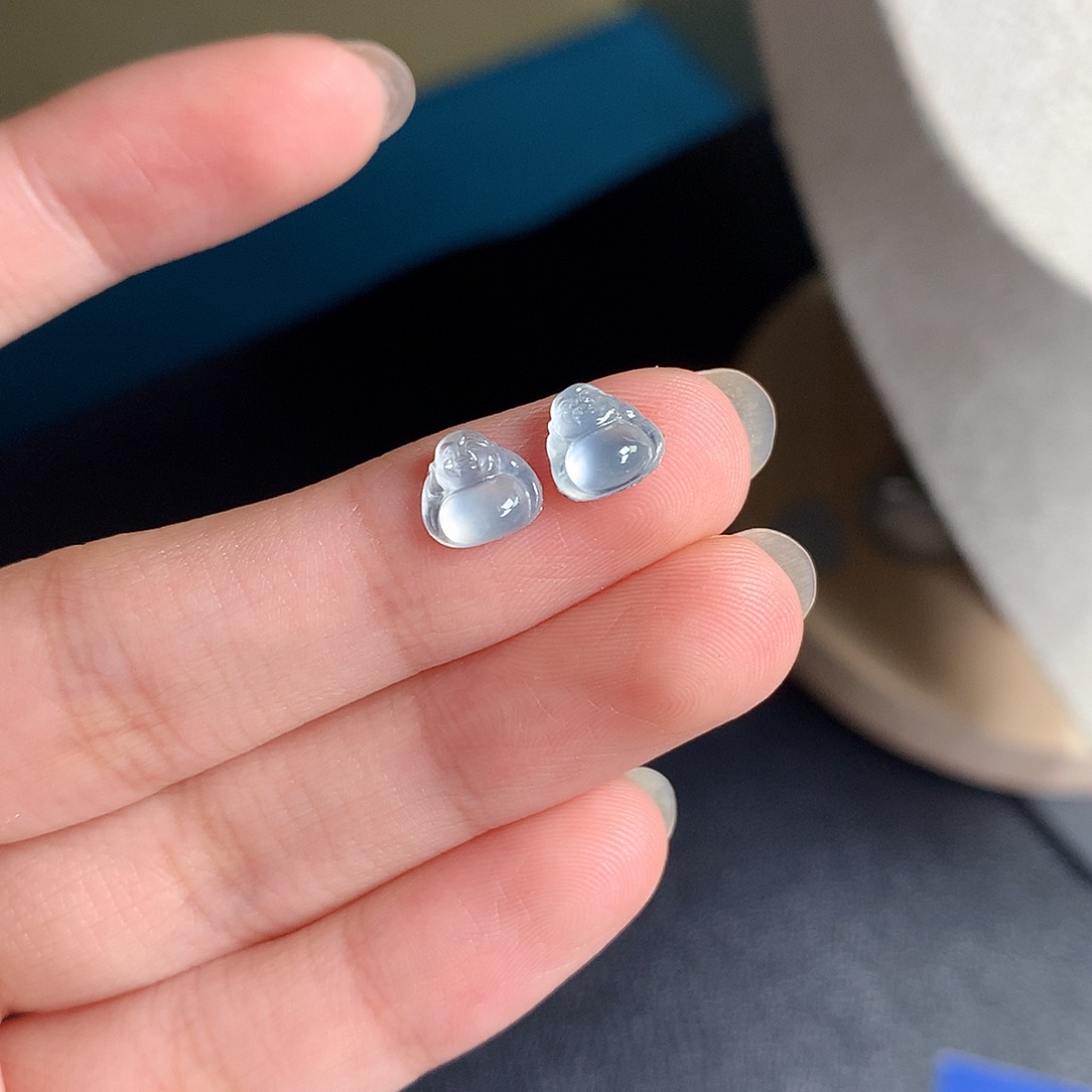 翡翠裸石缅甸天然A货翡翠冰种佛公一对