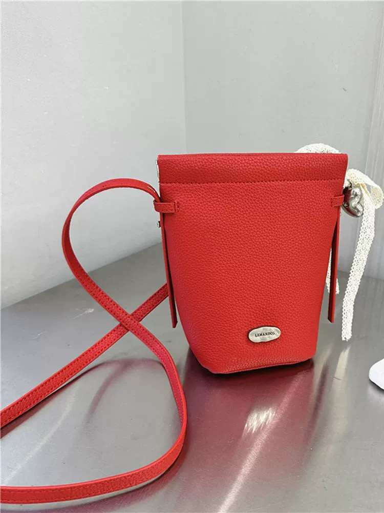 【TING. T】2025新款纯色可调节斜挎款手机包单肩红色女士手拎包