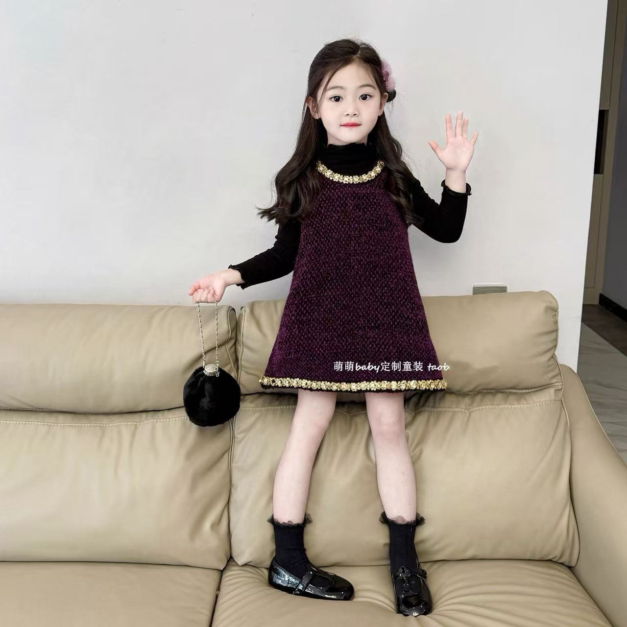 女童冬季新款加绒背心裙女宝宝保暖加厚休闲百搭裙子套装