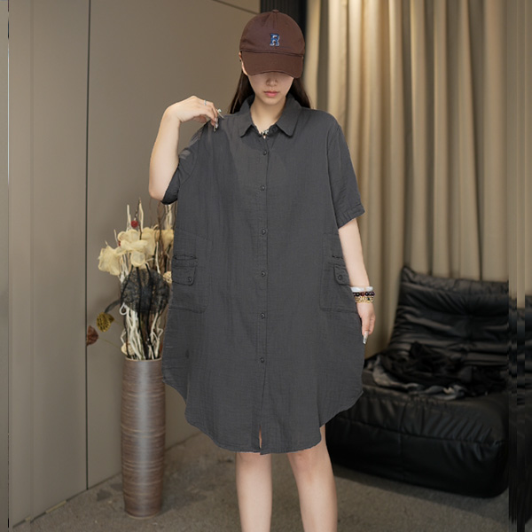 肉肉家 2025夏季新款时尚休闲大码衬衫连衣裙6822