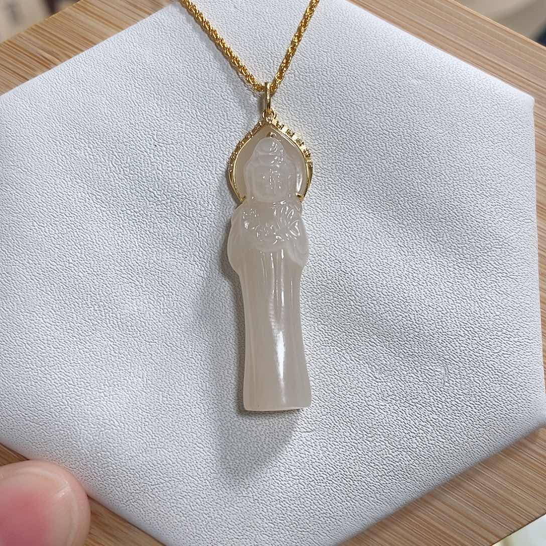 和田玉吊坠(赠链)18K金镶嵌