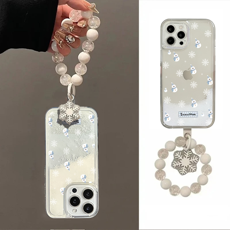 流沙雪花雪人挂链适用iphone16流沙手机壳华为P70vivo小米oppo套