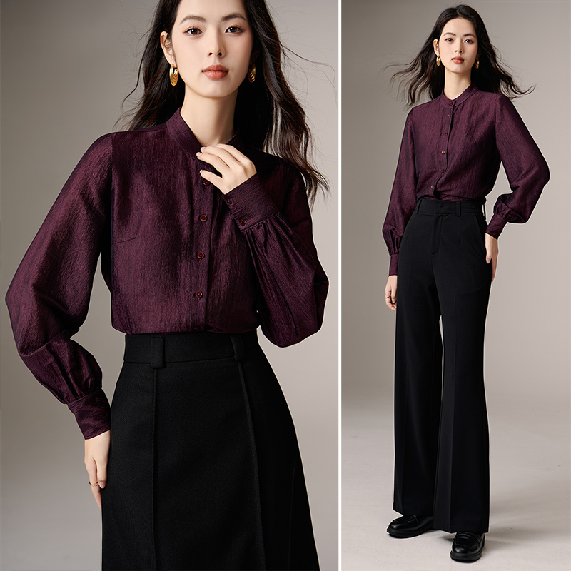 【新品】2025冬知性衬衣醋纤垂顺衬衫女25112730