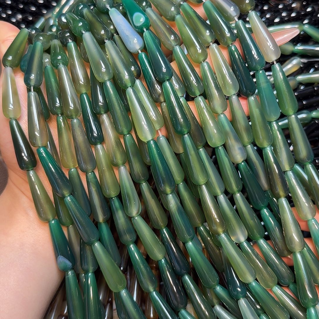 玛瑙/玉髓未镶嵌珠宝半成品绿玛瑙大水滴10✖️30mm