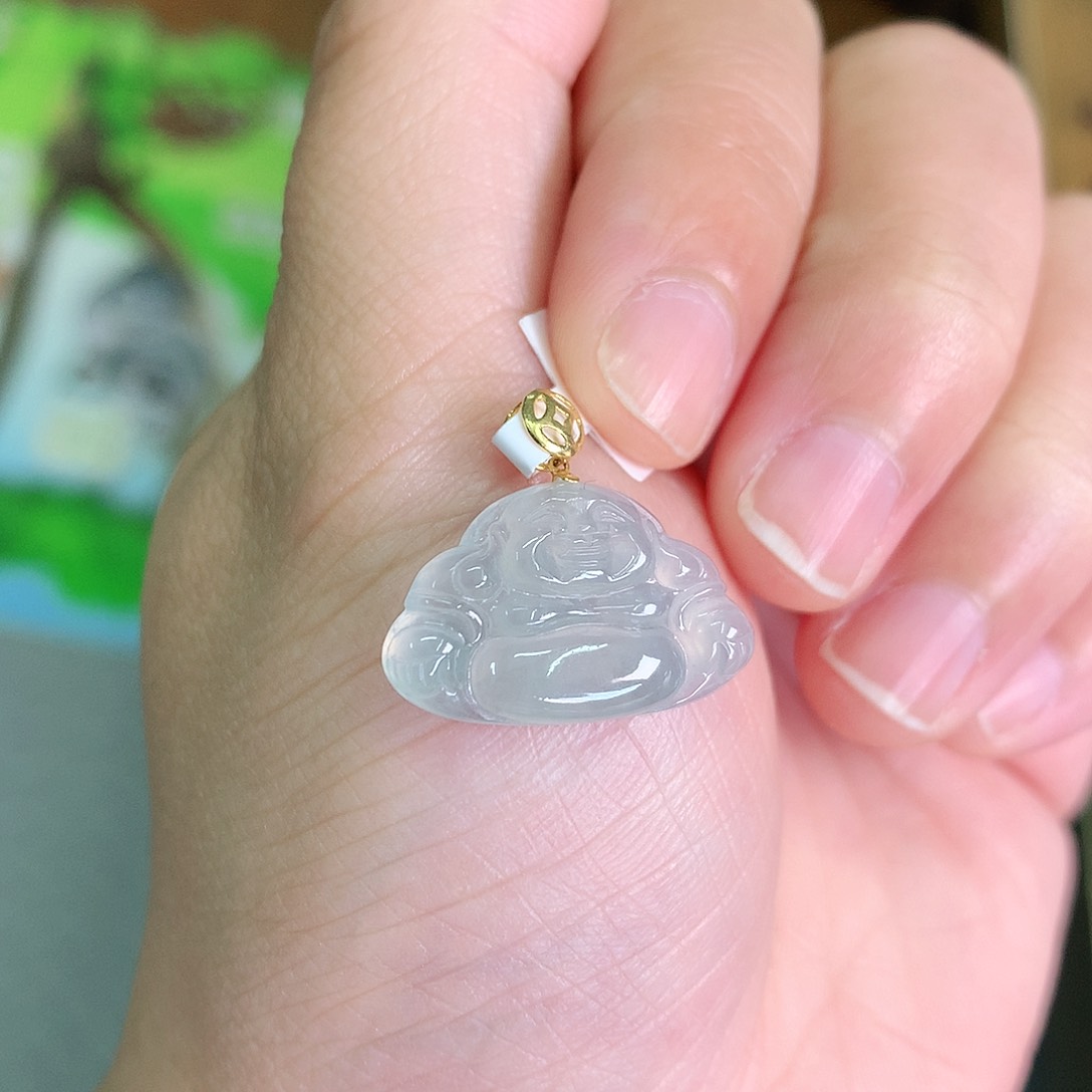 翡翠颈饰18K金镶嵌冰胶小佛