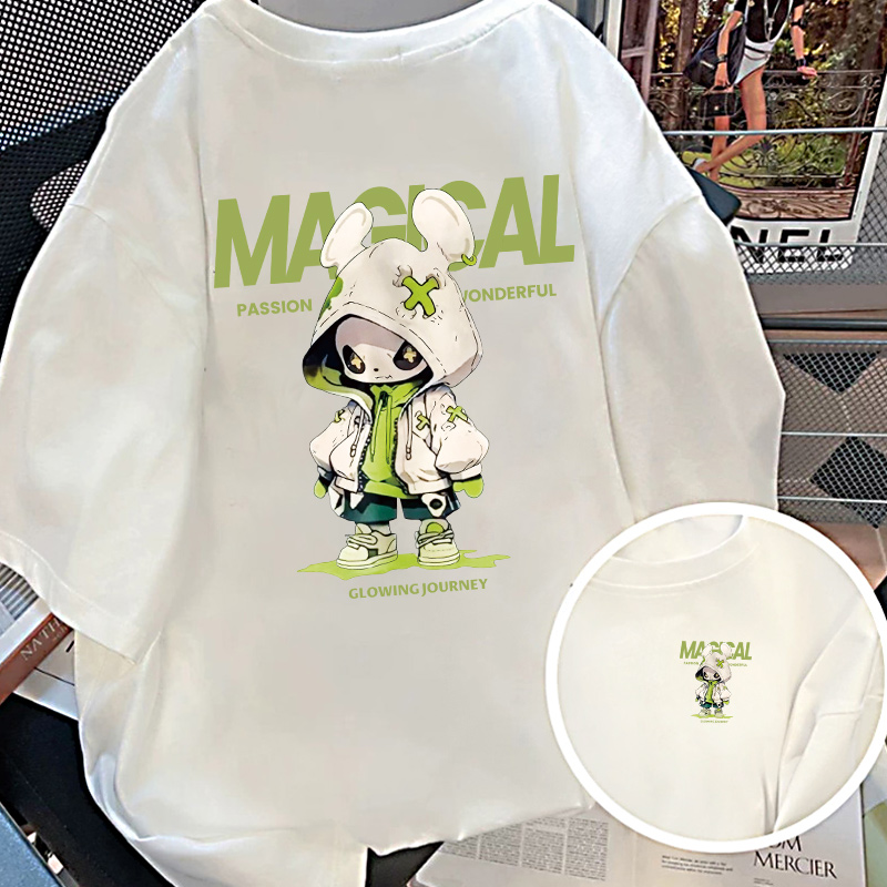 纯棉T恤短袖t恤男女夏季ins潮宽松印花显瘦百搭绿色半袖小众