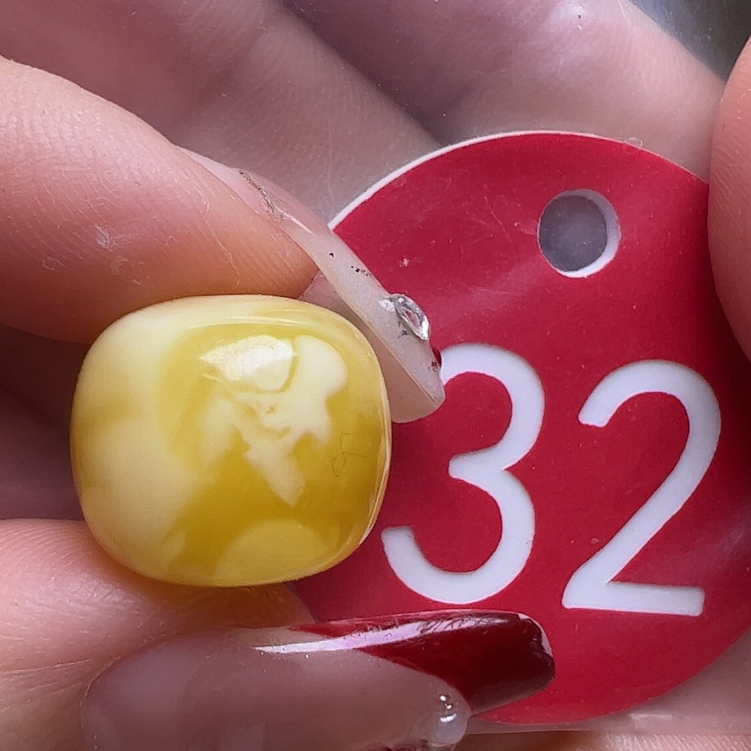 蜜蜡未镶嵌珠宝奇石15mm金瓷白妖花老型