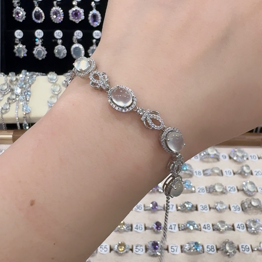 E***l银S925镶嵌蛇纹石玉手链