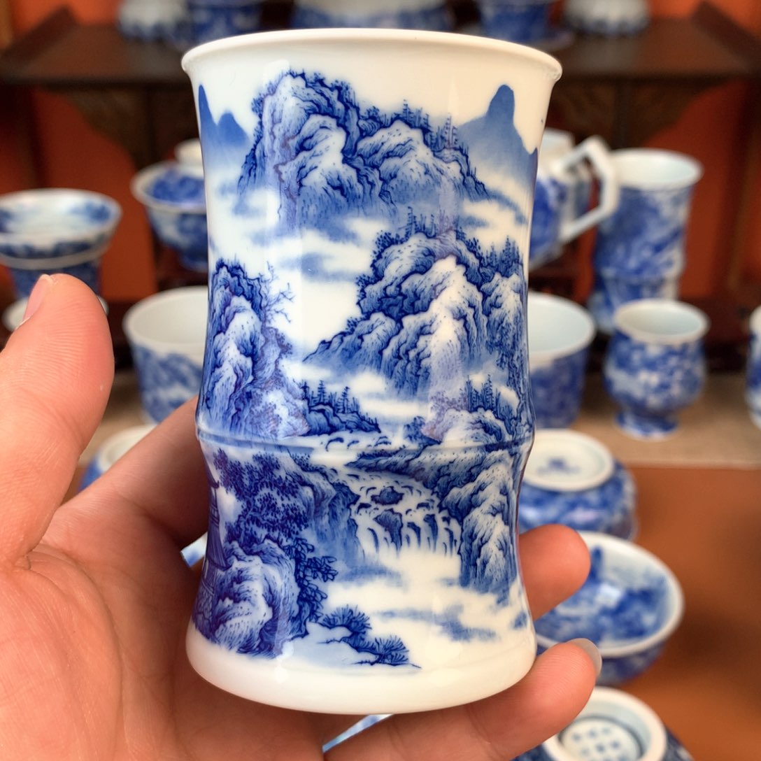 山水主人杯手工手绘