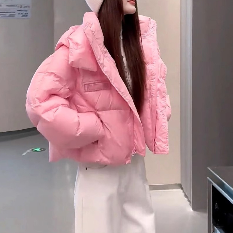 2024年韩版设计加厚保暖粉色棉服女冬季新款时尚减龄宽松面包服女