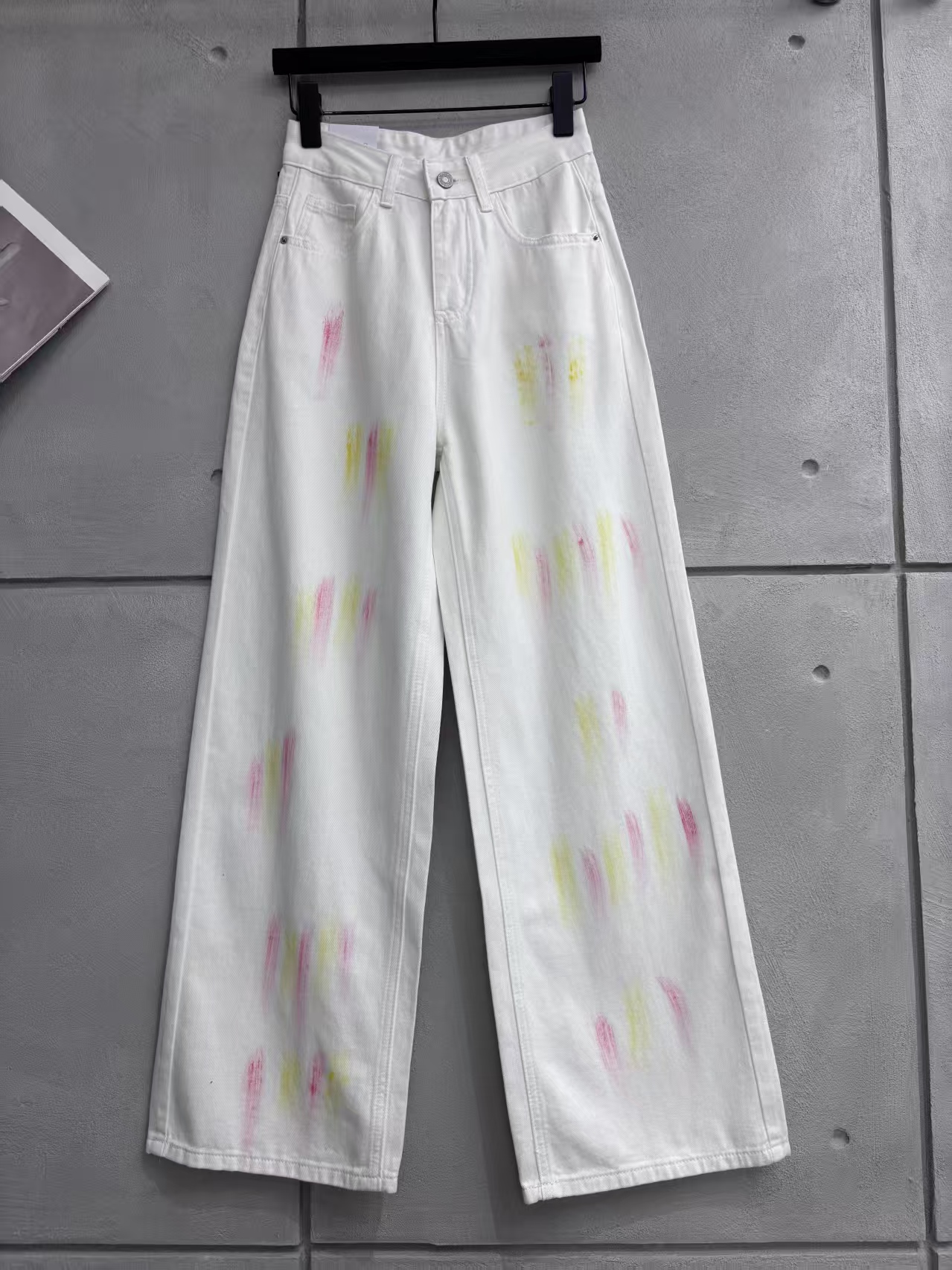 JJ美式彩绘涂鸦牛仔裤女夏高腰宽松设计感小众直筒裤-5099