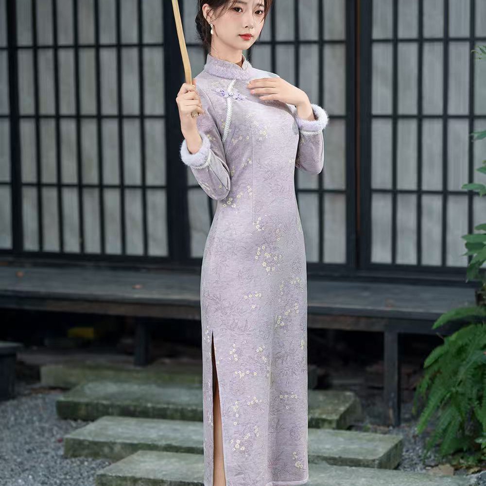 风华《寸思》冬款旗袍通用高腰裙新中袍日常加厚冬款复古网红显瘦