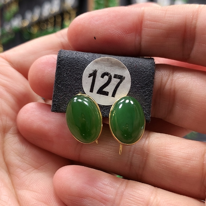 和田玉耳饰18K金镶嵌