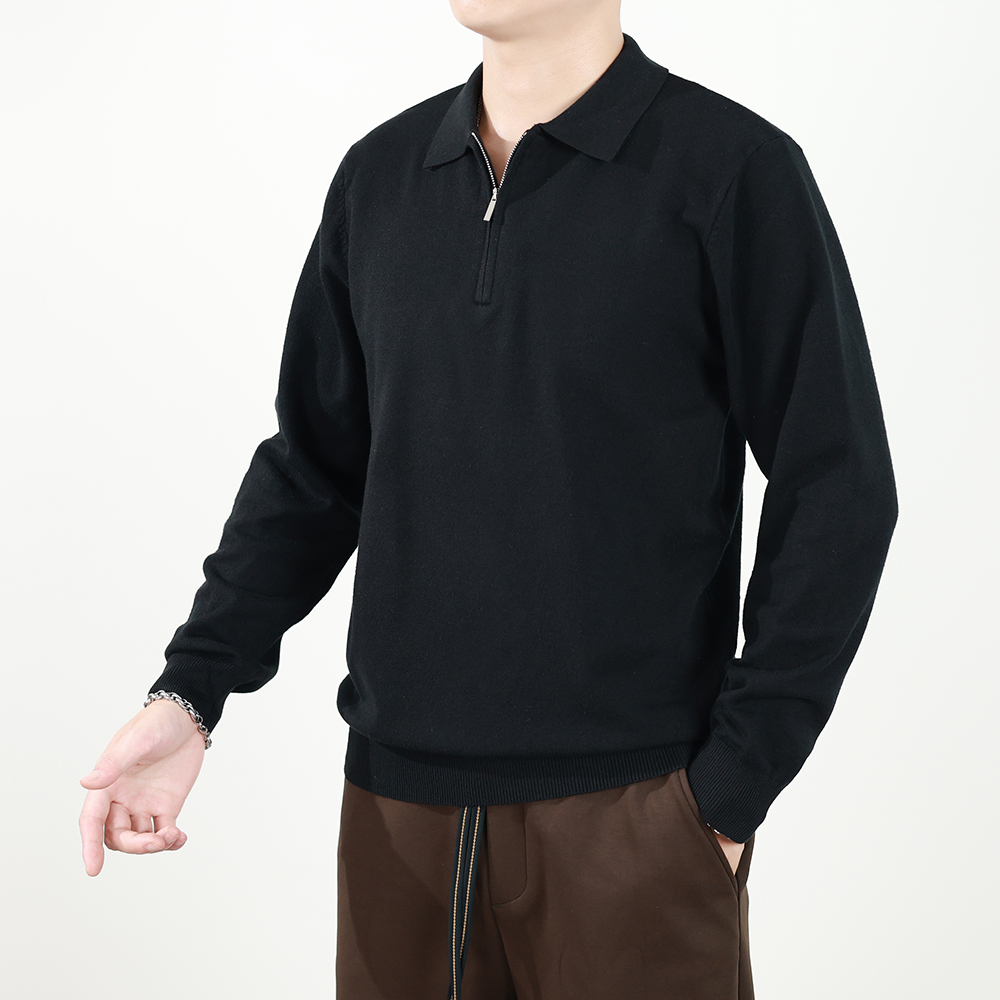 秋装翻领针织针商务男士毛衣polo衫半拉链精致上衣长袖拉链男士