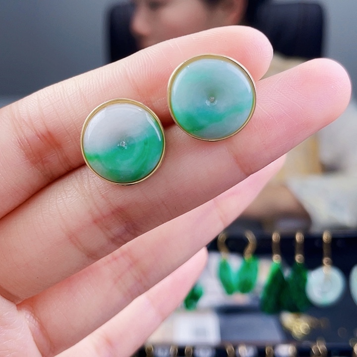 翡翠耳饰银S925镶嵌饰品