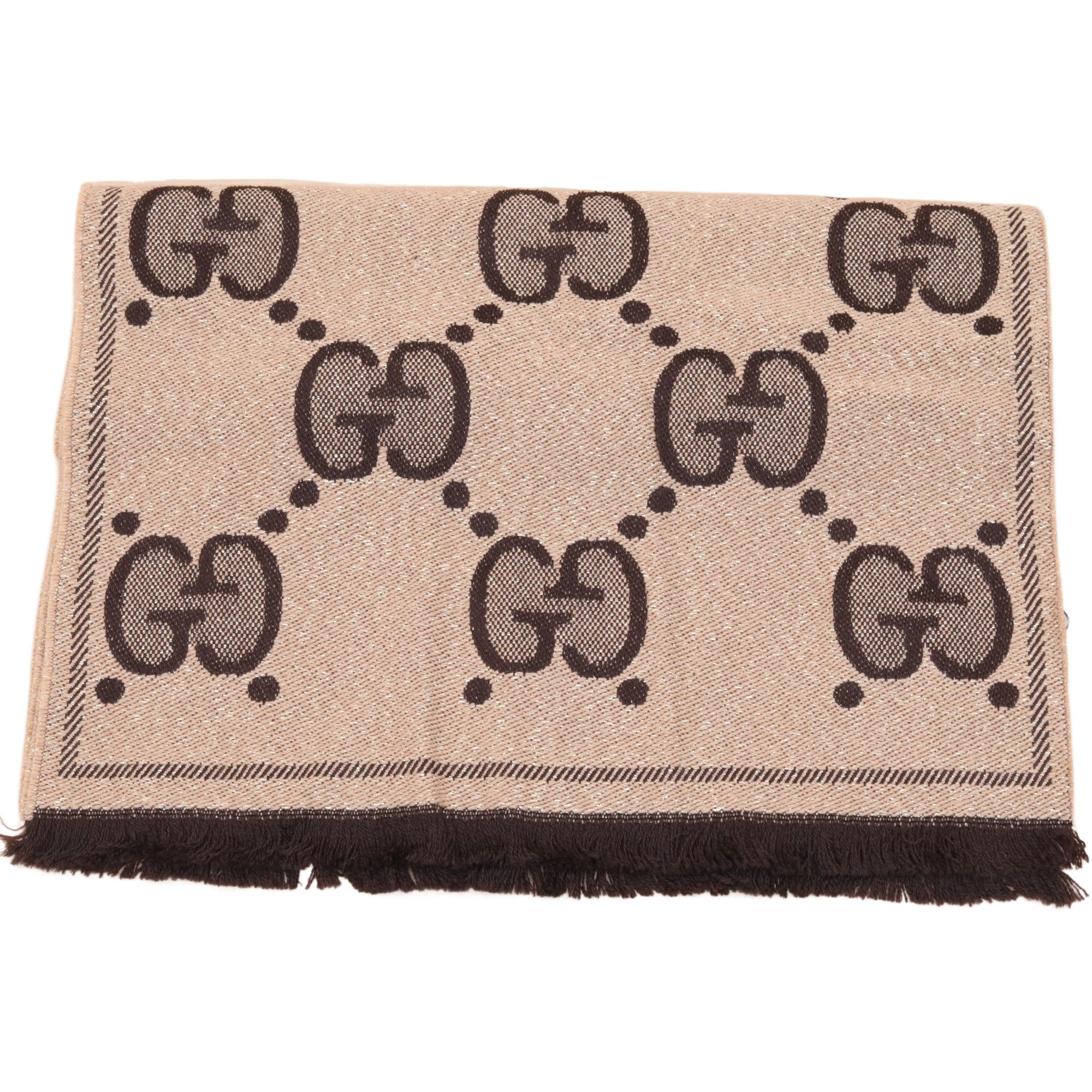 全新未使用 GUCCI/古驰 黑黑精选P254215140  羊毛金丝线 围巾