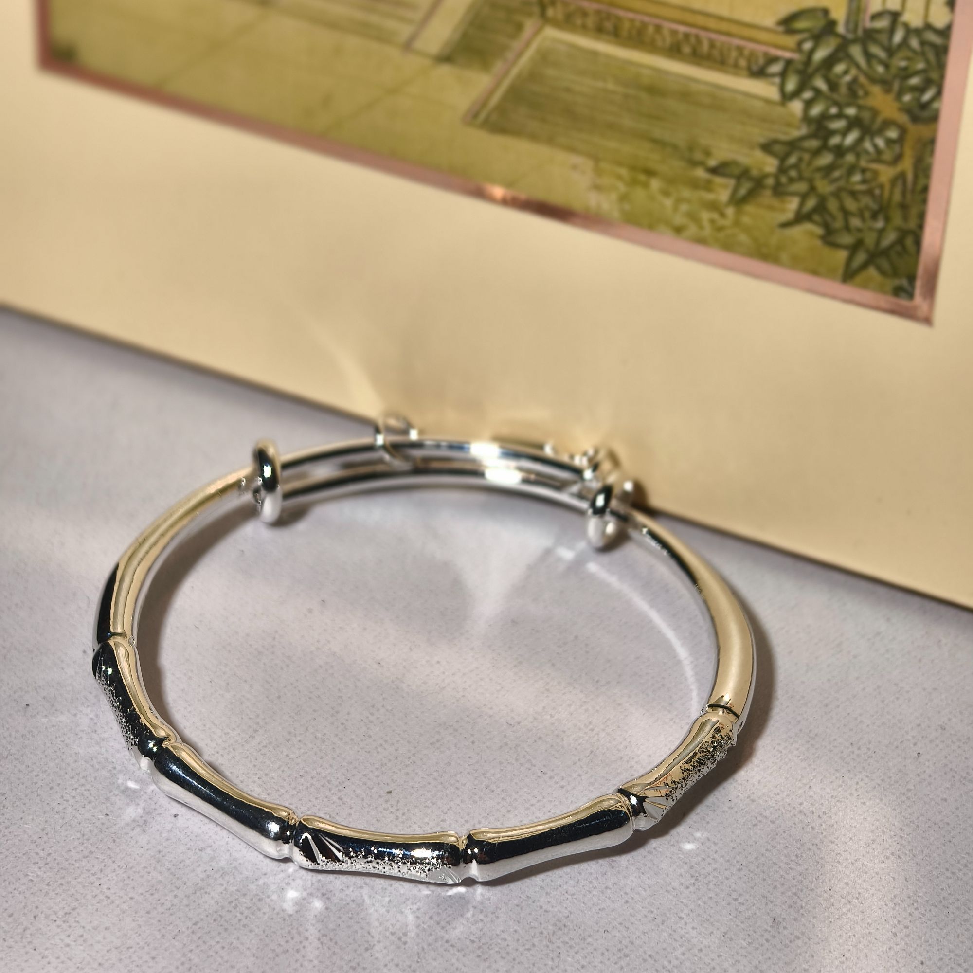 足银手镯 平安竹节手镯19.25g（推拉款） 足银手镯送礼文雅款