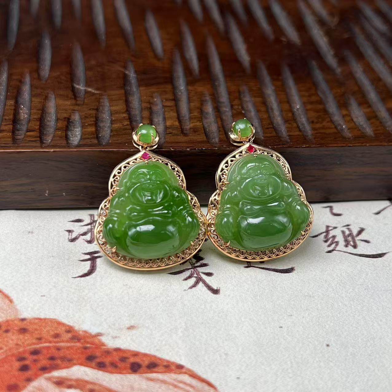 【北野珠宝】18k金天然和田玉佛公吊坠-B54H-38多样性发一20x20x8mm