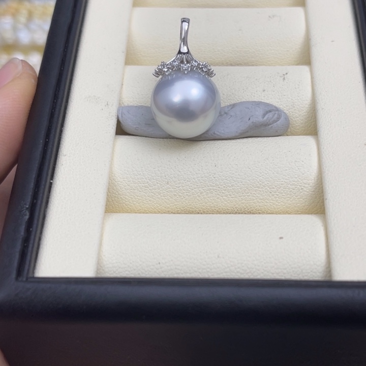 海水珍珠颈饰银S925镶嵌澳白吊坠13-14mm