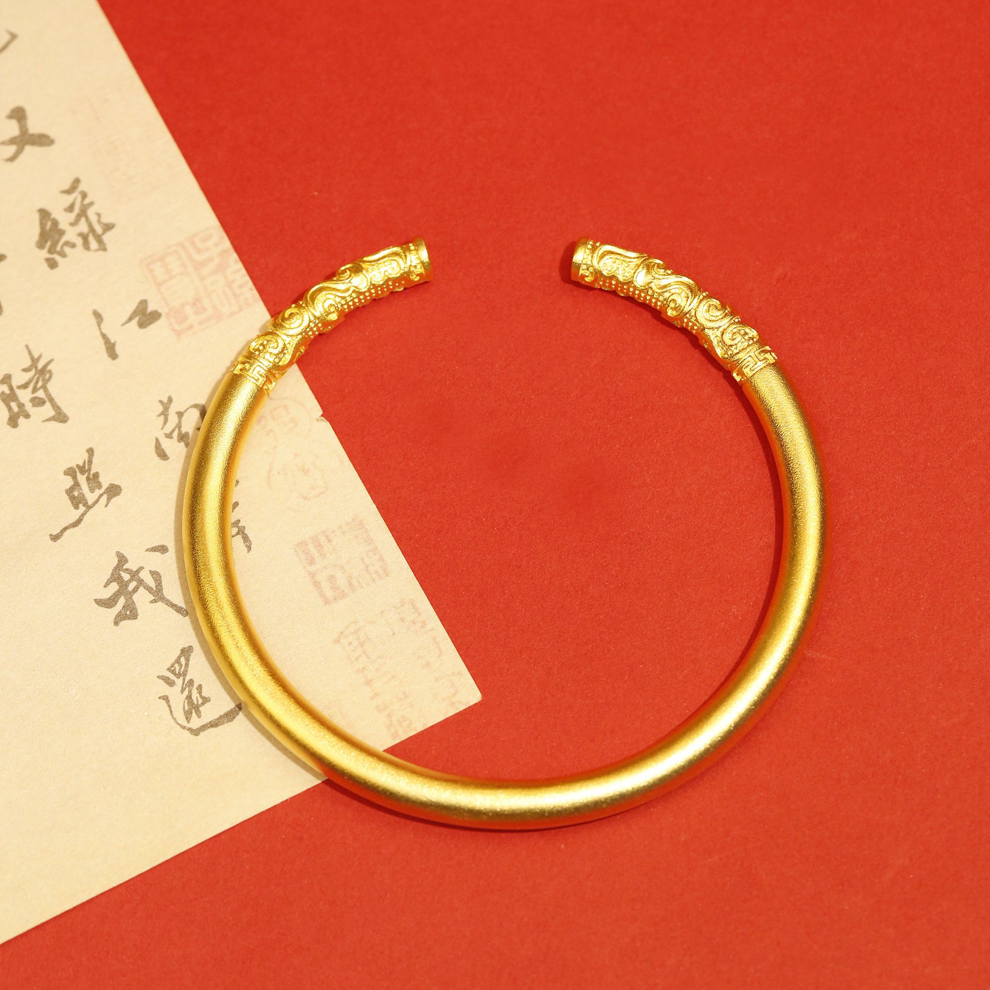 足银手镯 足银金色如意金箍棒开口手镯47.5g