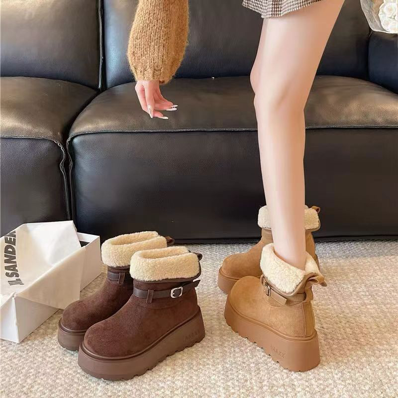 582松糕厚底雪地靴女2025冬新款百搭勃肯鞋加绒短靴加厚保暖棉鞋