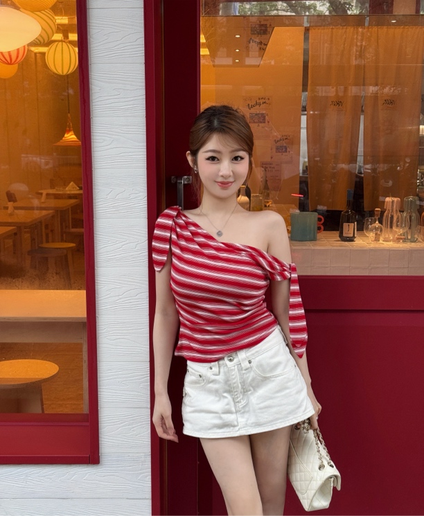 【现】微胖天菜短款宽松型通勤条纹T夏季修身显瘦