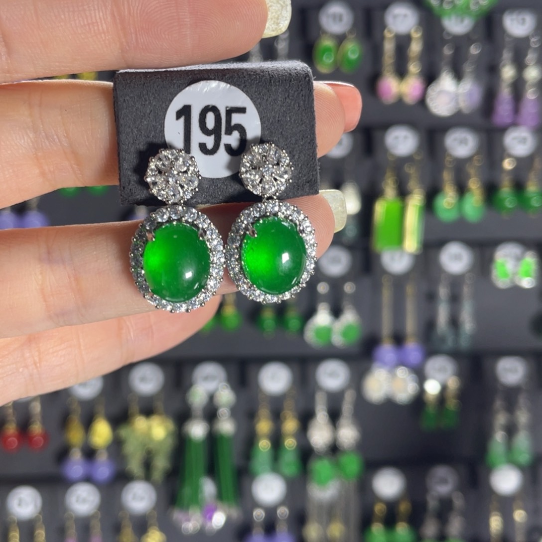银S925镶嵌翡翠耳饰195